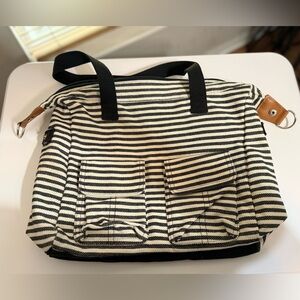 Thirty-One Striped Utility Tote BlackWhite Insulated Travel Bag/Diaper/Work Tote